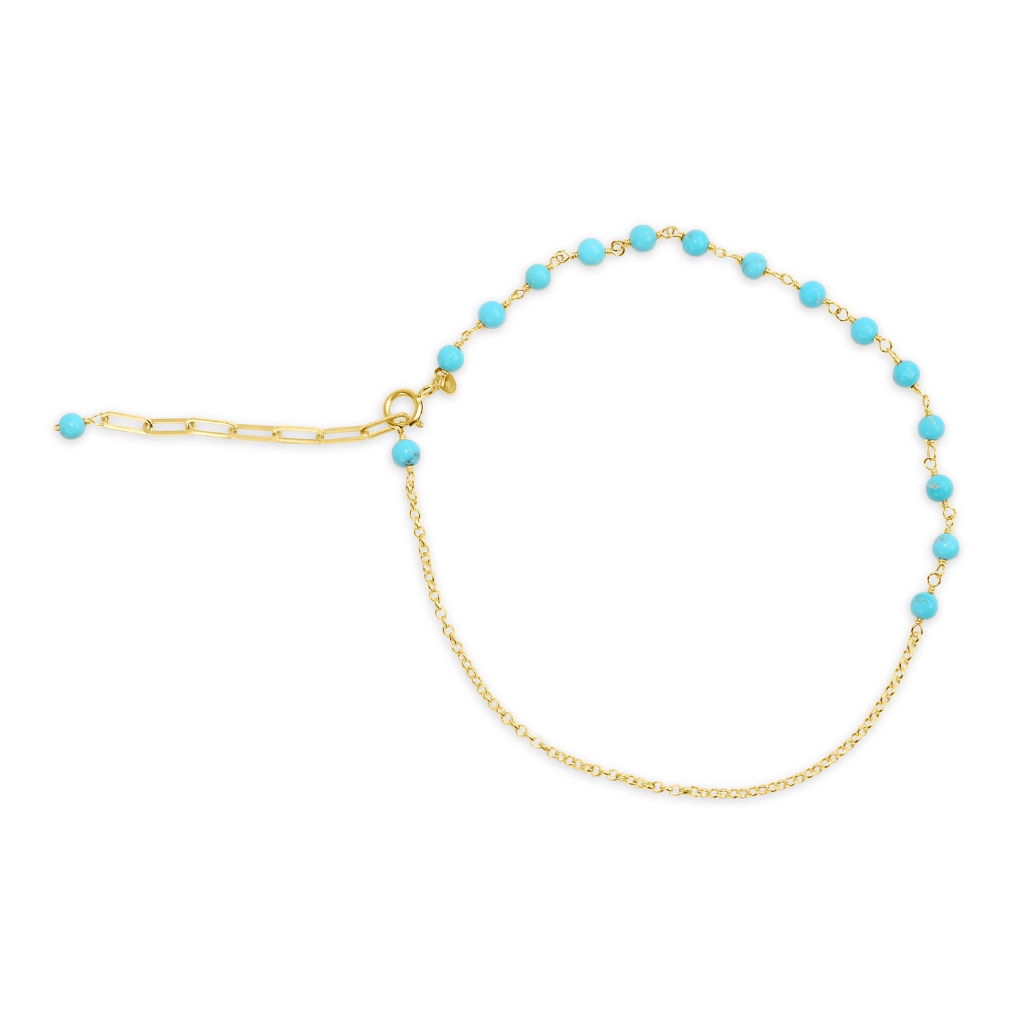 14k Link Gold Chain Anklet Turquoise or Coral 9.5" Turquoise