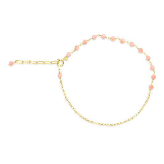 14k Link Gold Chain Anklet Turquoise or Coral 9.5" Coral
