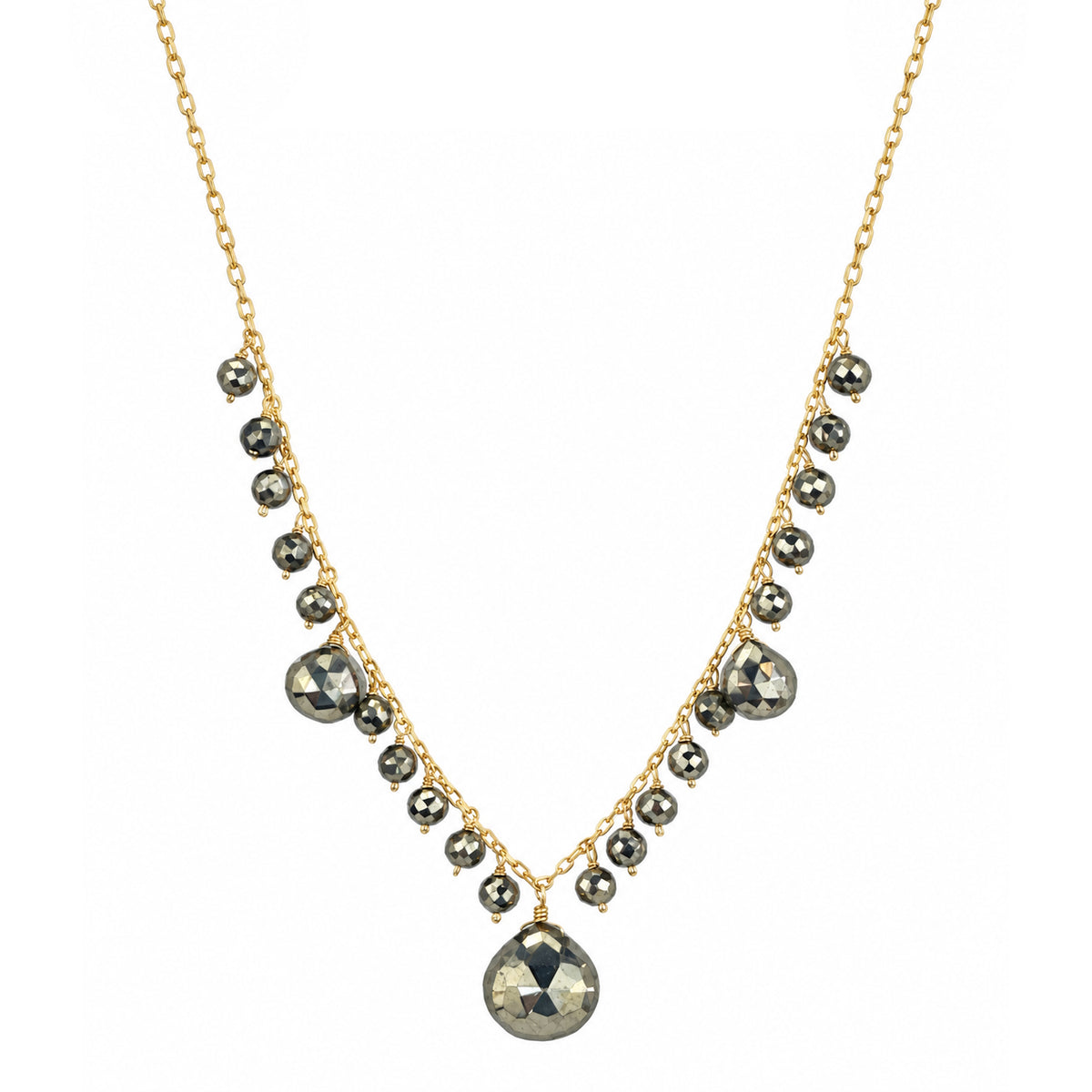 14k Faceted Pyrite Bead Gold Chain Necklace