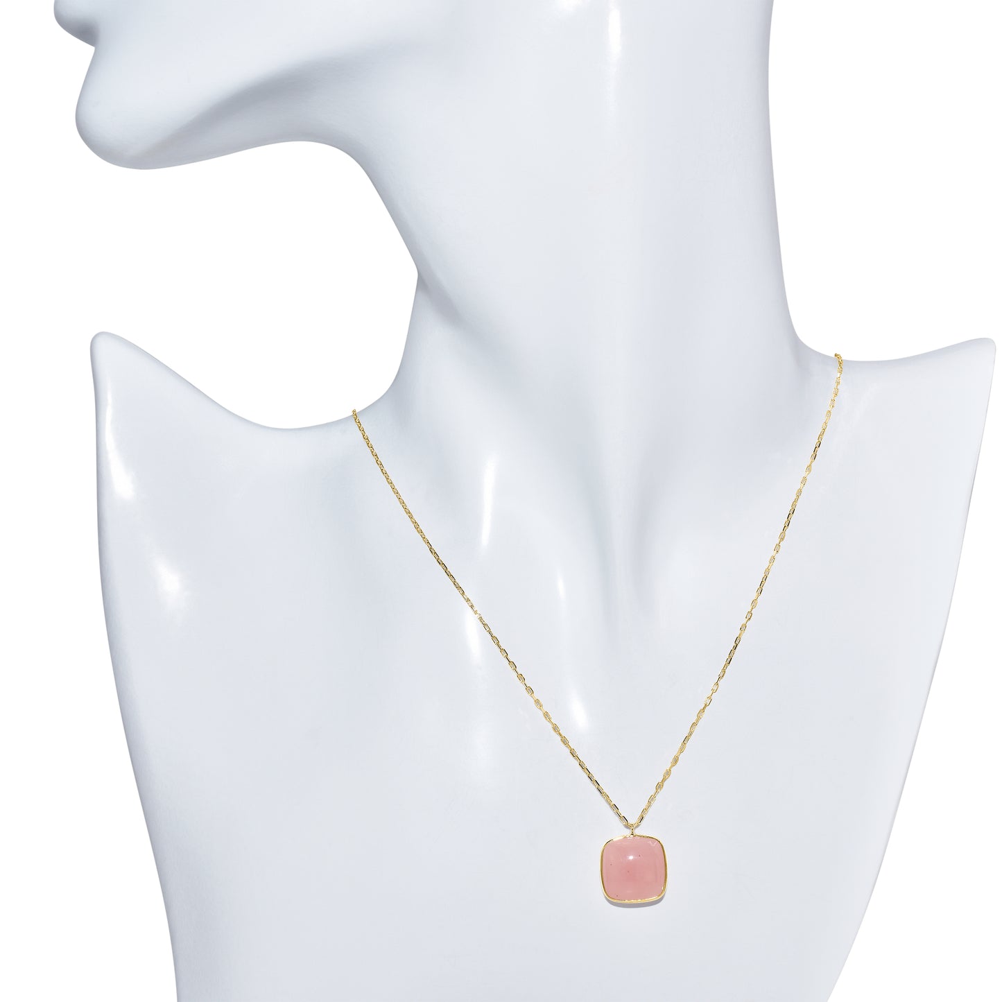 14k Guava Quartz Cushion Drop Pendant Necklace