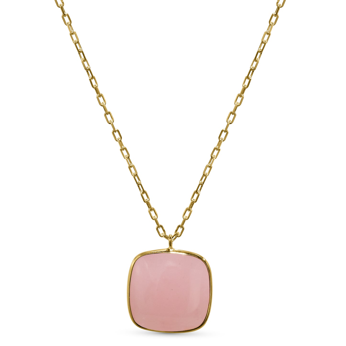 14k Guava Quartz Cushion Drop Pendant Necklace