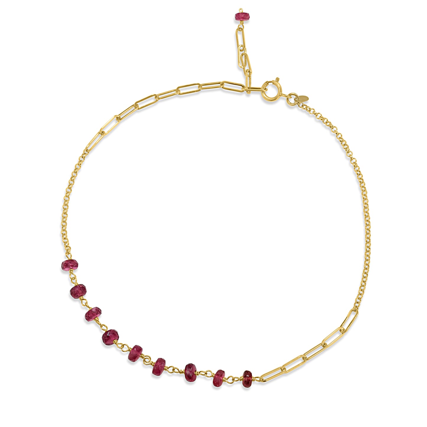 14k Pink Tourmaline Link Gold Chain Anklet