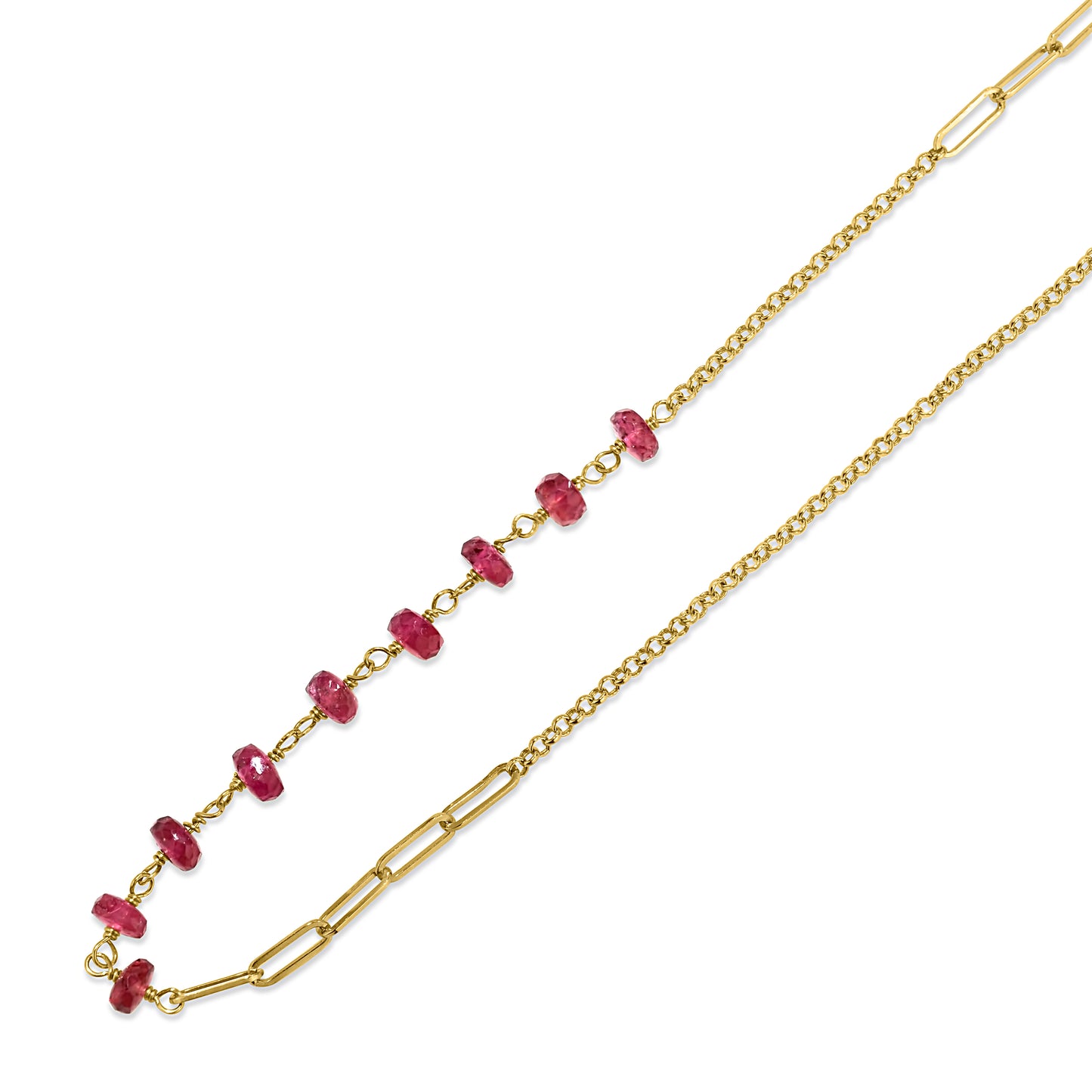 14k Pink Tourmaline Link Gold Chain Anklet