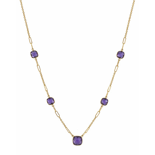 14k Amethyst 5 Cushion Station Necklace
