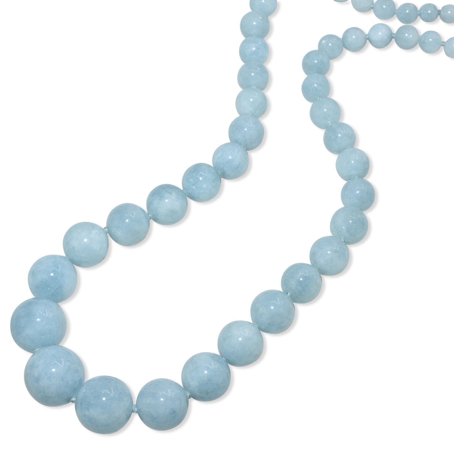 14k Aqua Graduated Beads Knotted Necklace