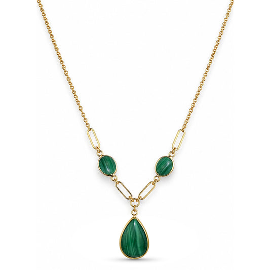 14k Malachite Paperclip Station Pendant Necklace