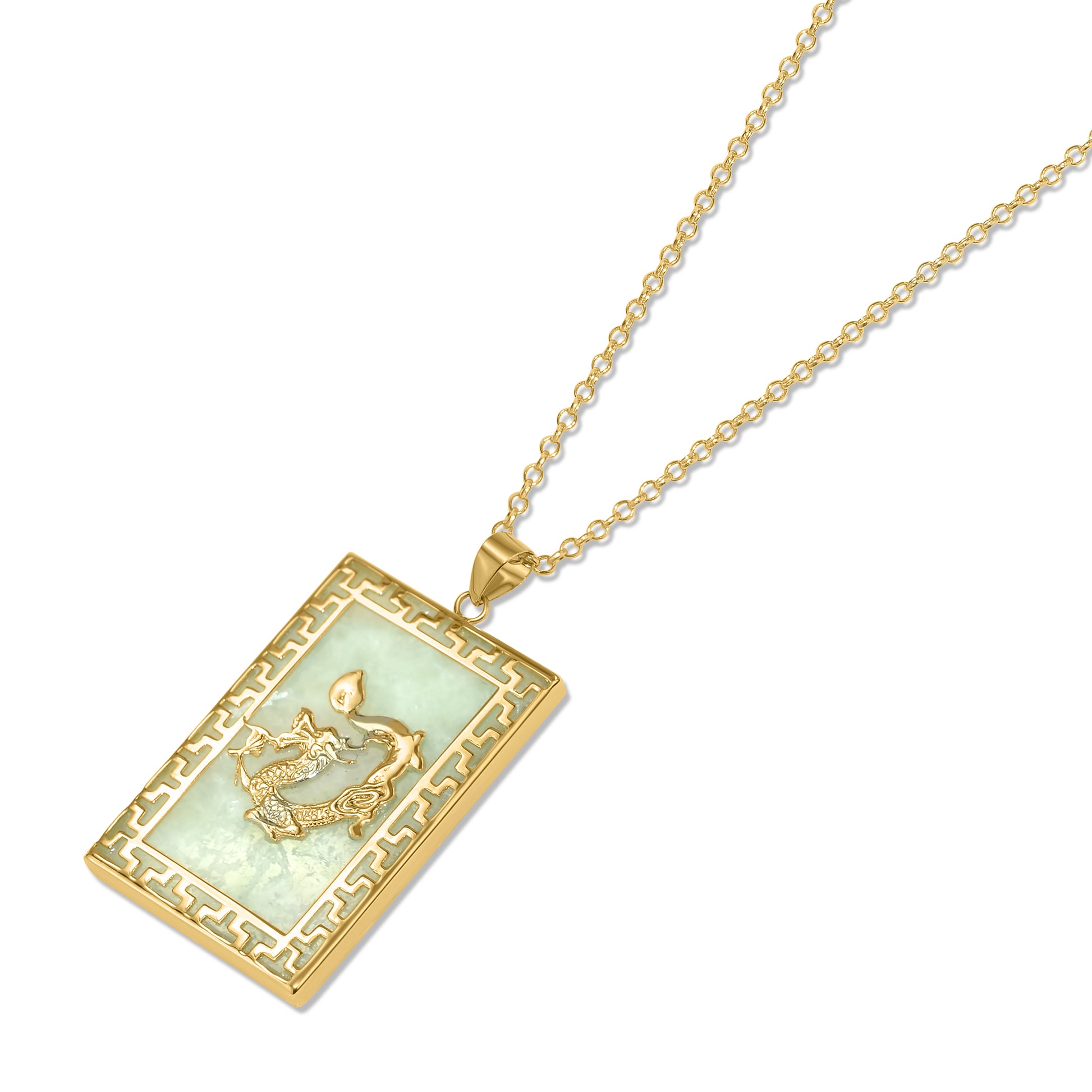 14k Jade Dragon Rectangle Pendant Necklace - Main Image