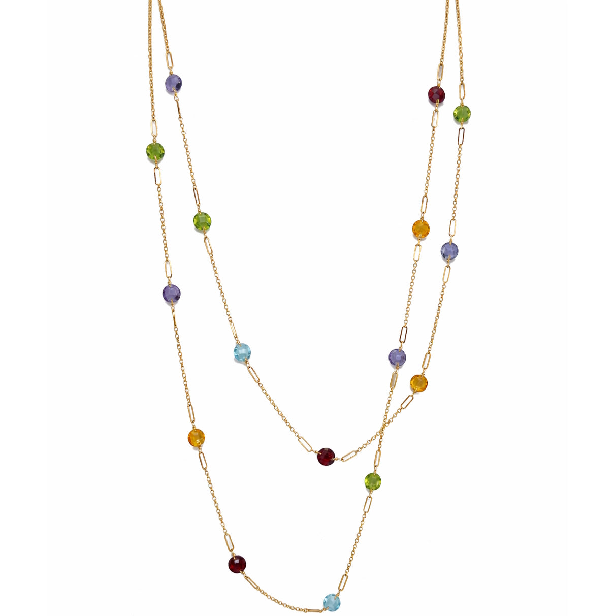 14k Multi Gemstone Paperclip Station Necklace