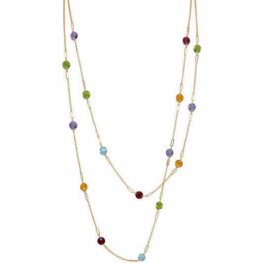 14k Multi Gemstone Paperclip Station Necklace