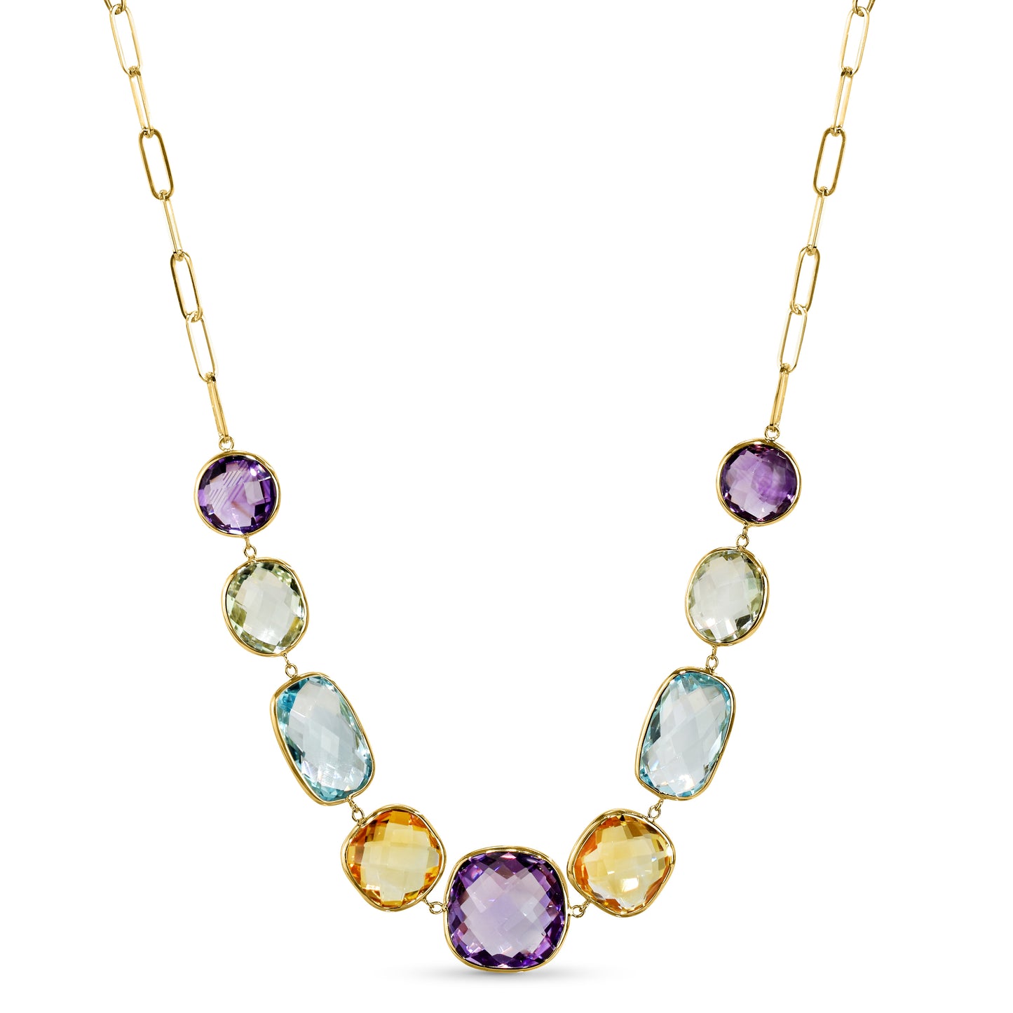 14k Multi Gemstone Paperclip Chain Necklace