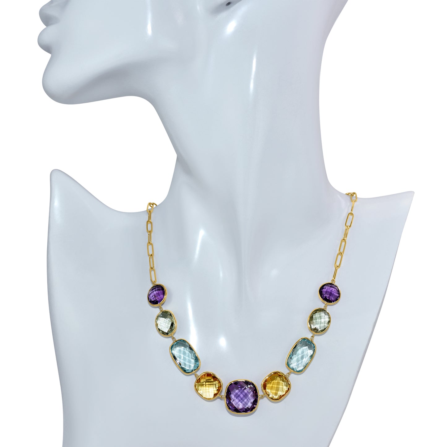 14k Multi Gemstone Paperclip Chain Necklace