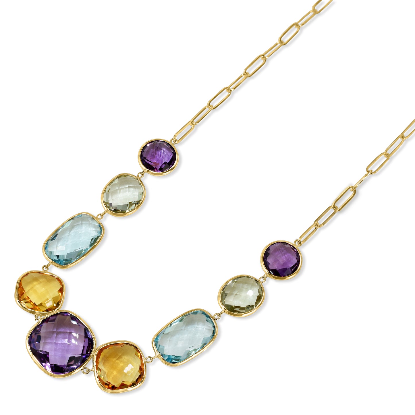 14k Multi Gemstone Paperclip Chain Necklace