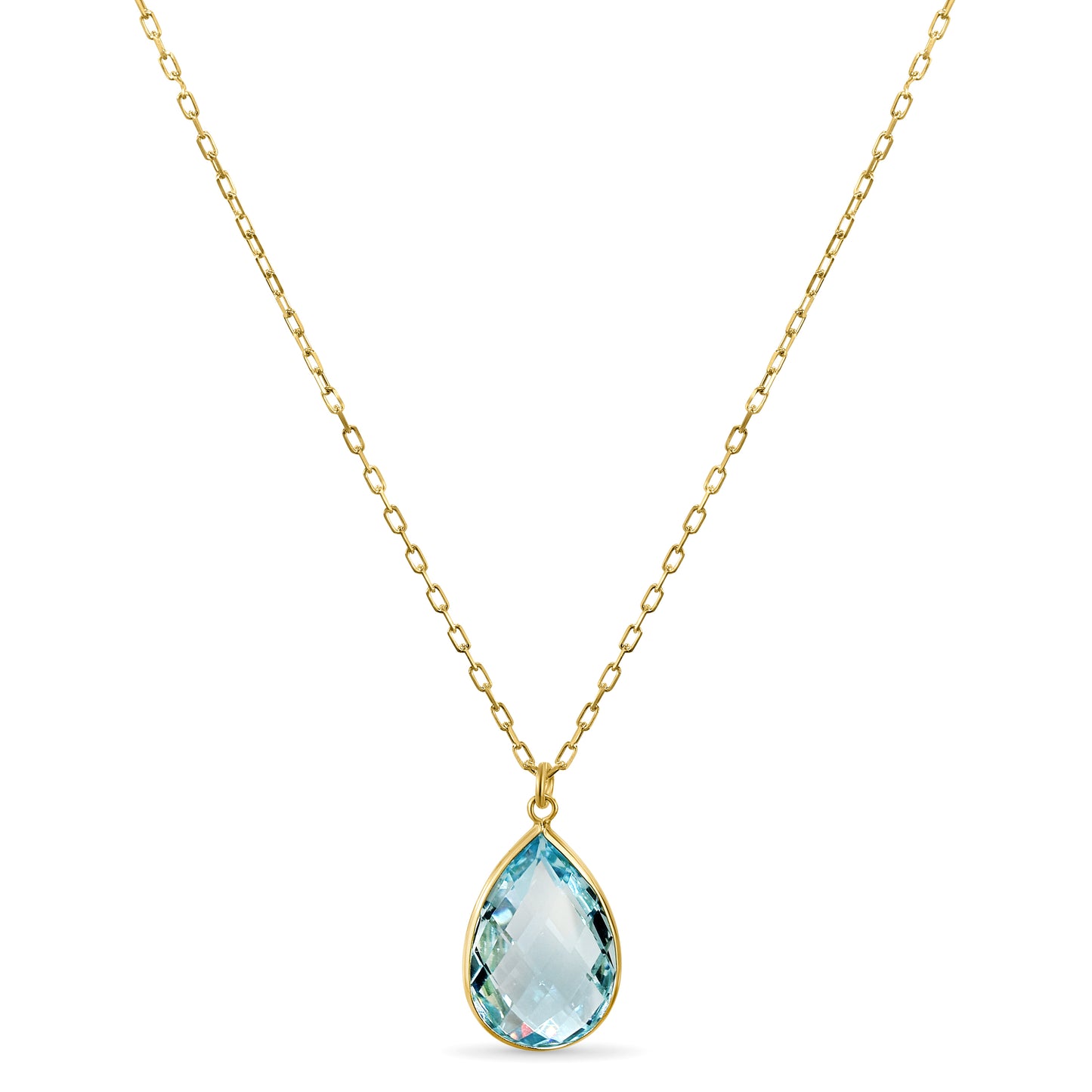 14k Blue Topaz Pear Shape Pendant Necklace