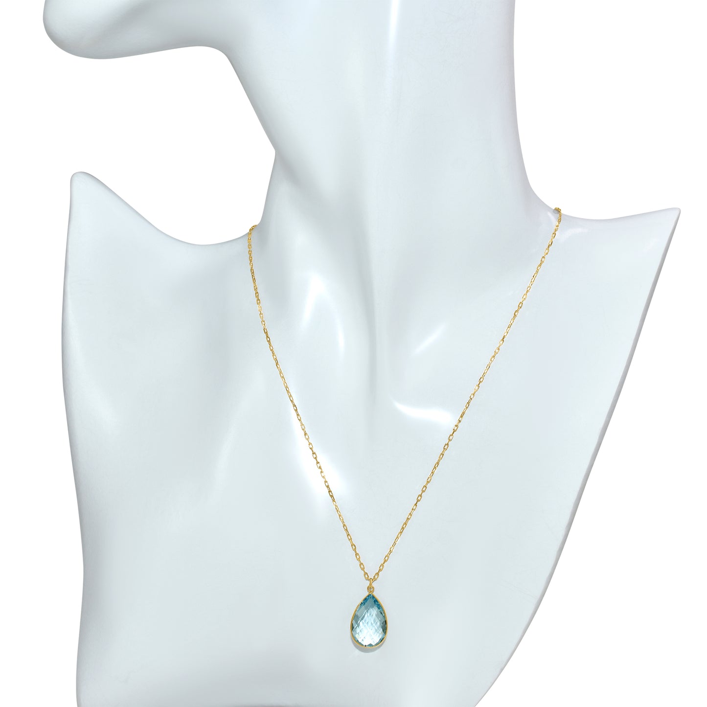 14k Blue Topaz Pear Shape Pendant Necklace