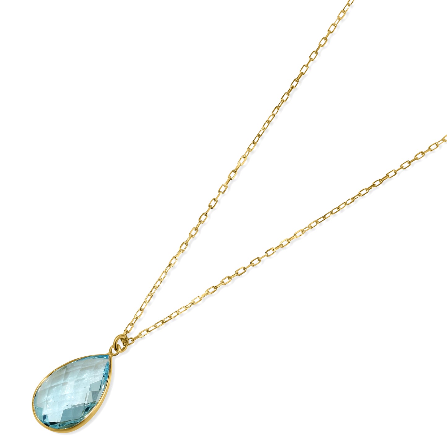 14k Blue Topaz Pear Shape Pendant Necklace