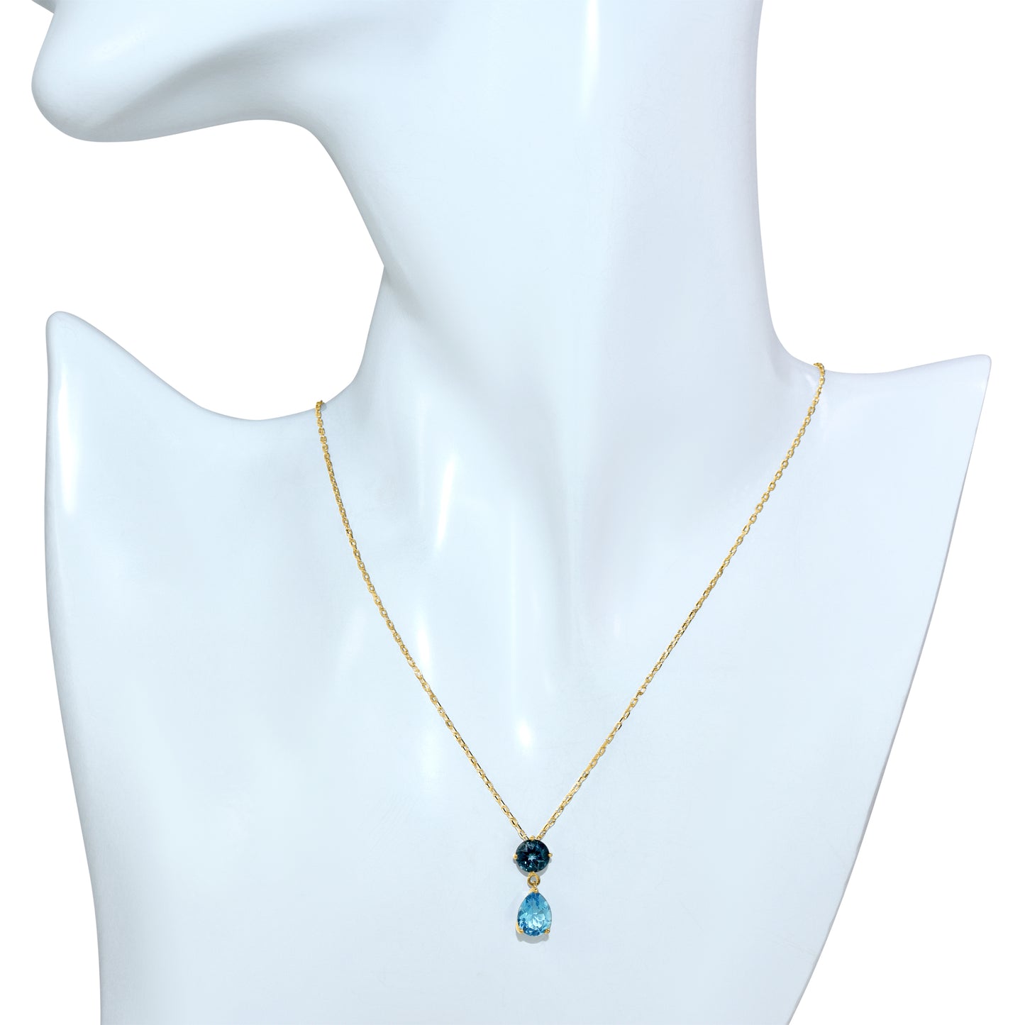 14k White Gold London & Swiss Blue Topaz Drop Pendant Necklace