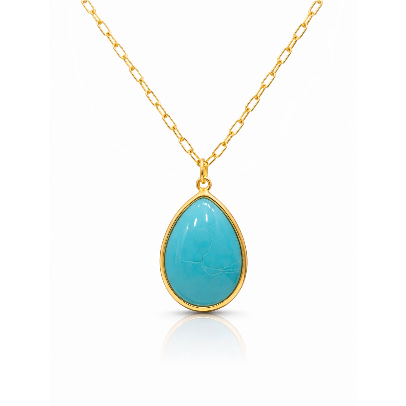 14k Turquoise Pear Shape Bezel Pendant Necklace