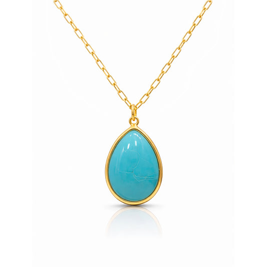 14k Turquoise Pear Shape Bezel Pendant Necklace