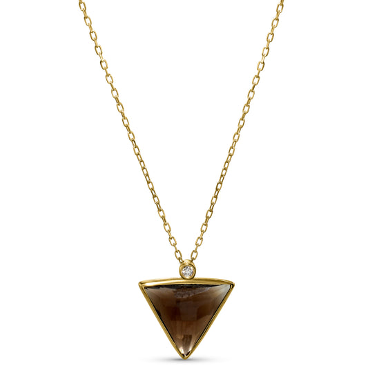 14k Smoky Quartz Triangle Diamond Pendant Necklace