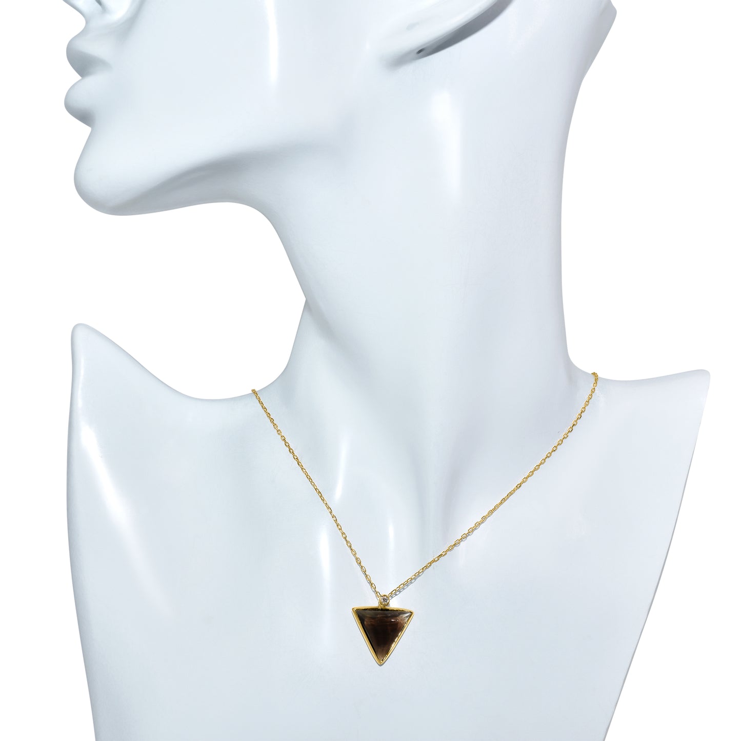 14k Smoky Quartz Triangle Diamond Pendant Necklace