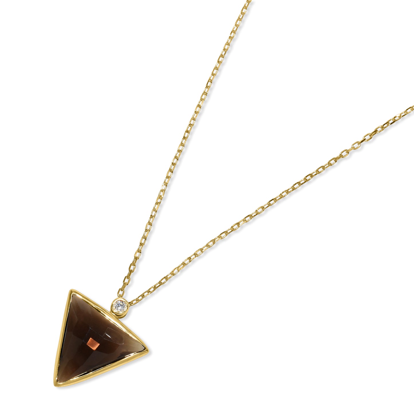 14k Smoky Quartz Triangle Diamond Pendant Necklace