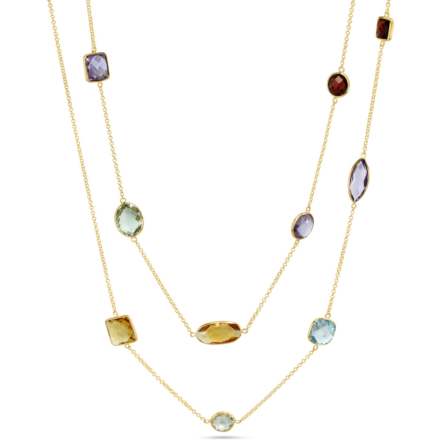 14k Multi Gemstone Mixed Shape 13 Bezel Necklace