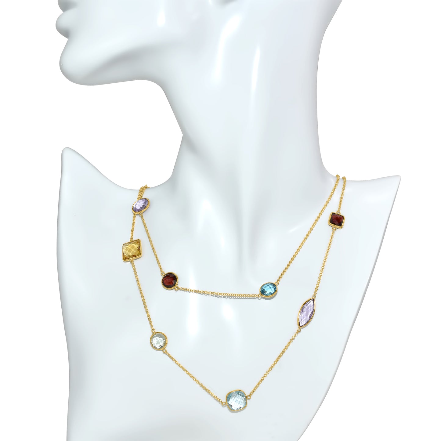 14k Multi Gemstone Mixed Shape 13 Bezel Necklace