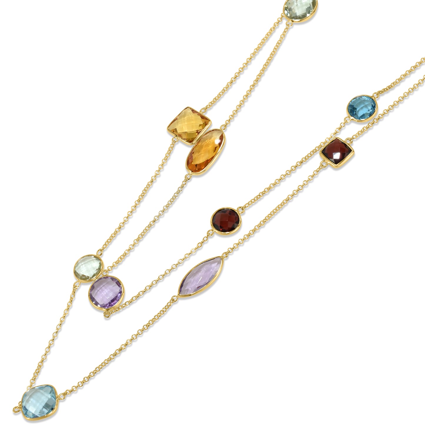 14k Multi Gemstone Mixed Shape 13 Bezel Necklace