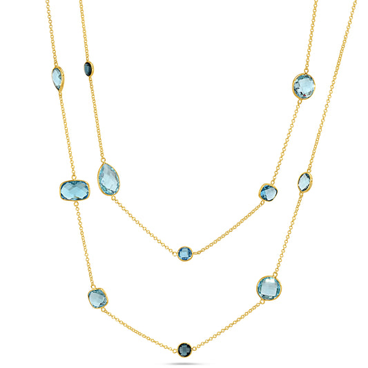 14k Blue Topaz Mixed Shape 15 Bezel Necklace