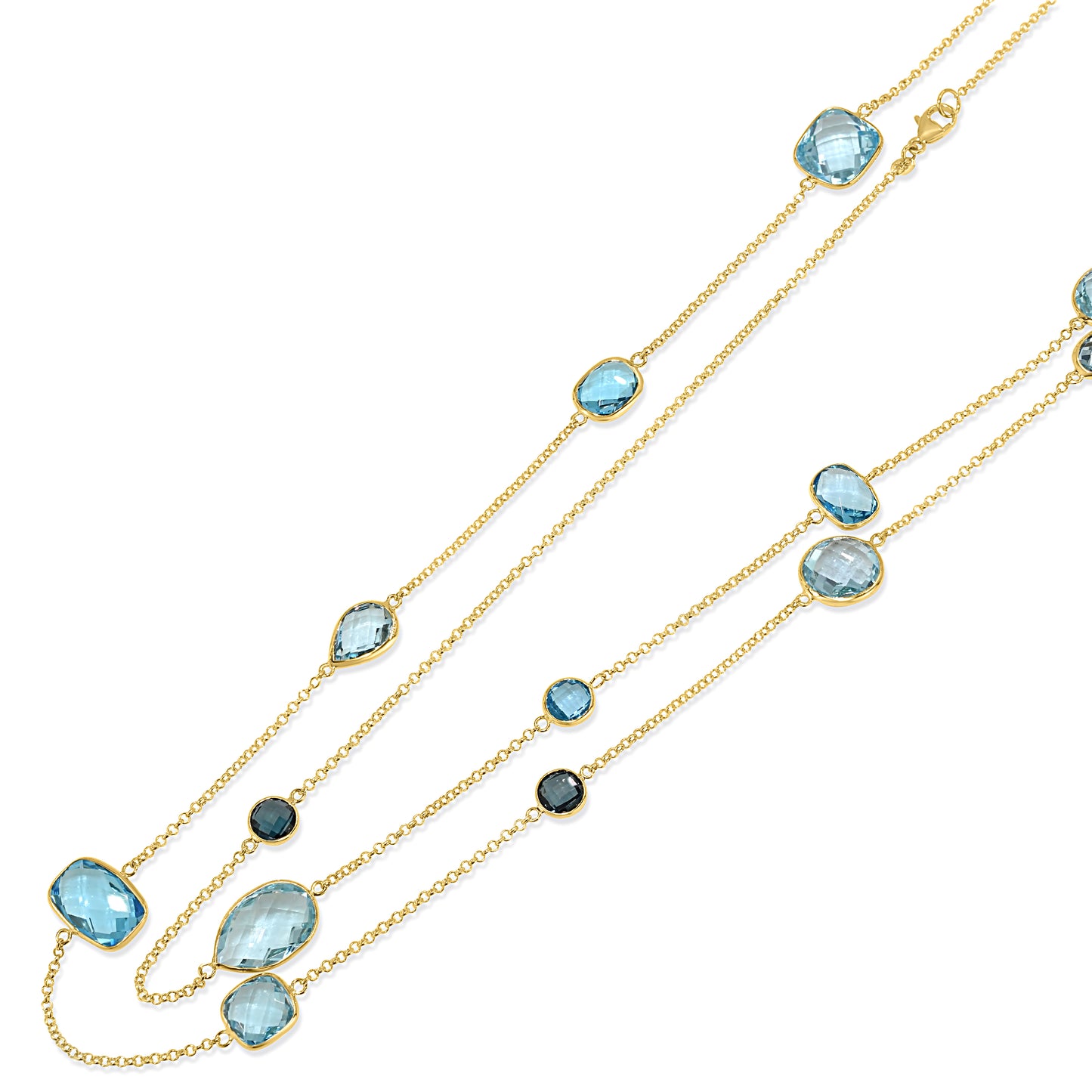 14k Blue Topaz Mixed Shape 15 Bezel Necklace