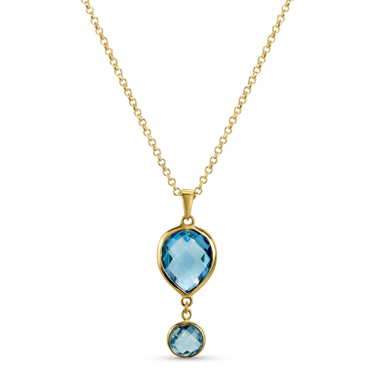 14K Swiss Blue Topaz Pear & Round Pendant Necklace