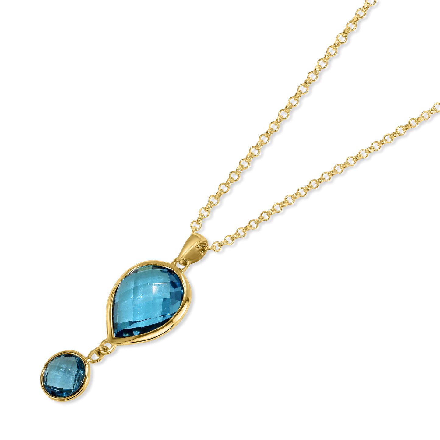 14K Swiss Blue Topaz Pear & Round Pendant Necklace