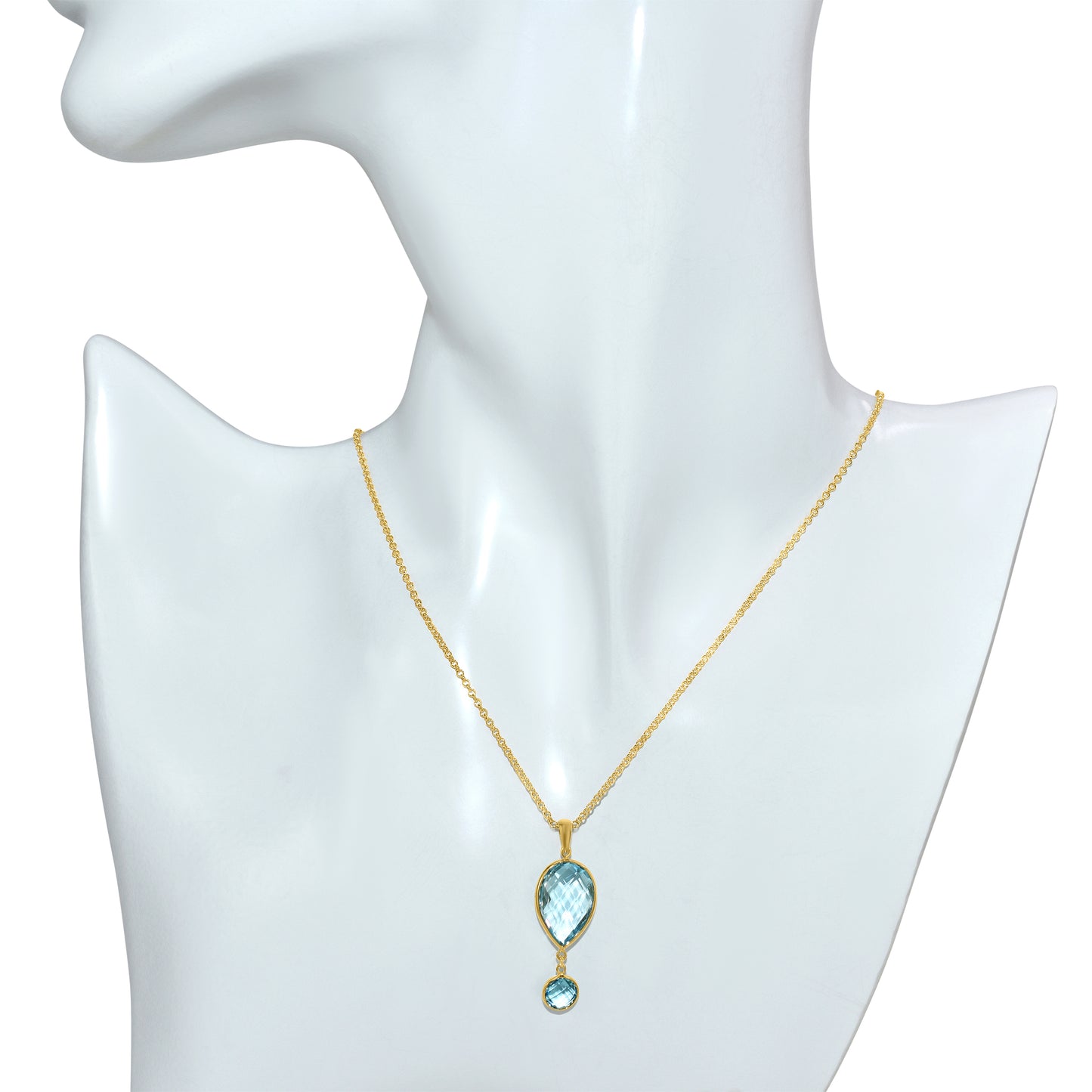 14K Sky & Swiss Blue Topaz Pendant Necklace 17"