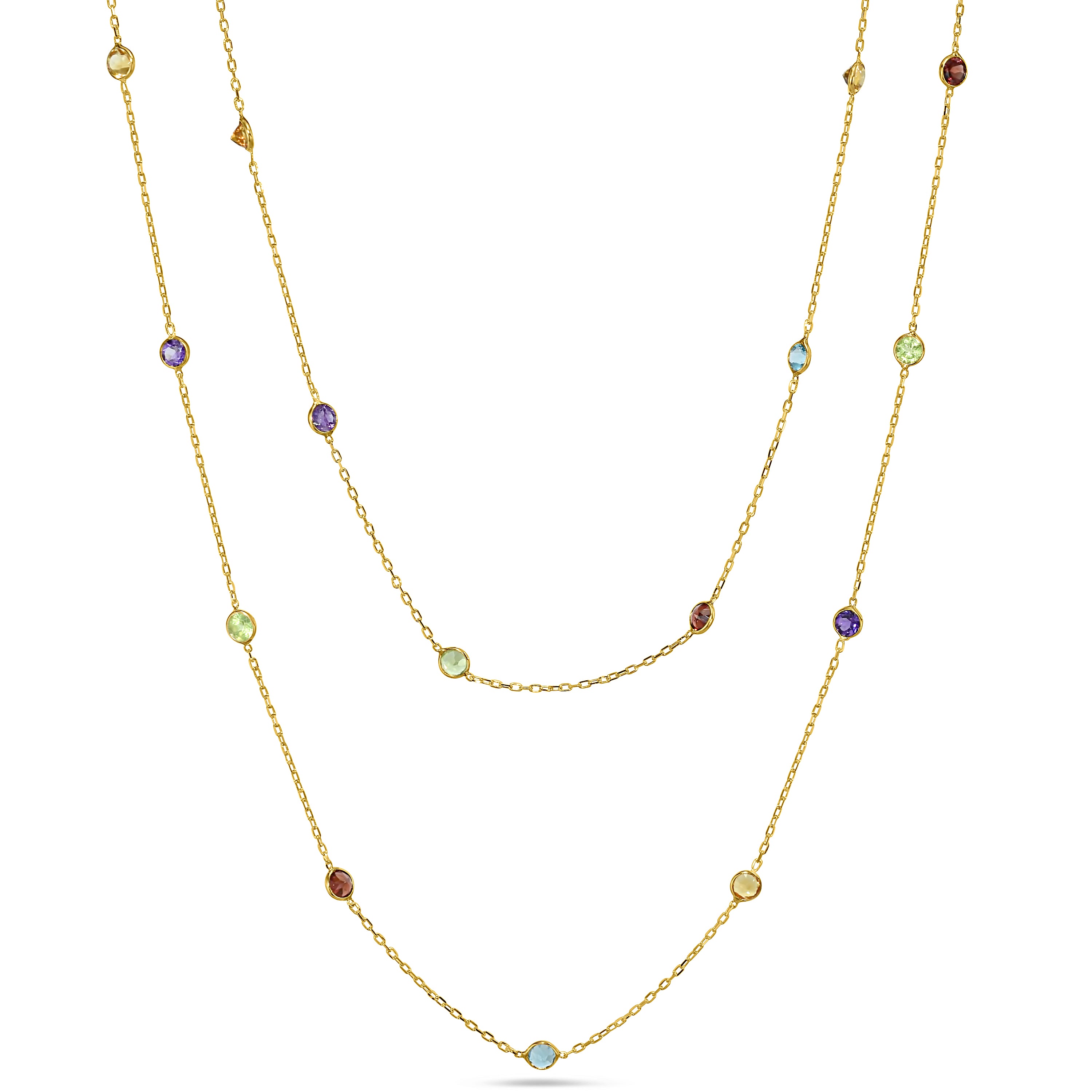 14k Multi Gemstone Bezel Station Necklace