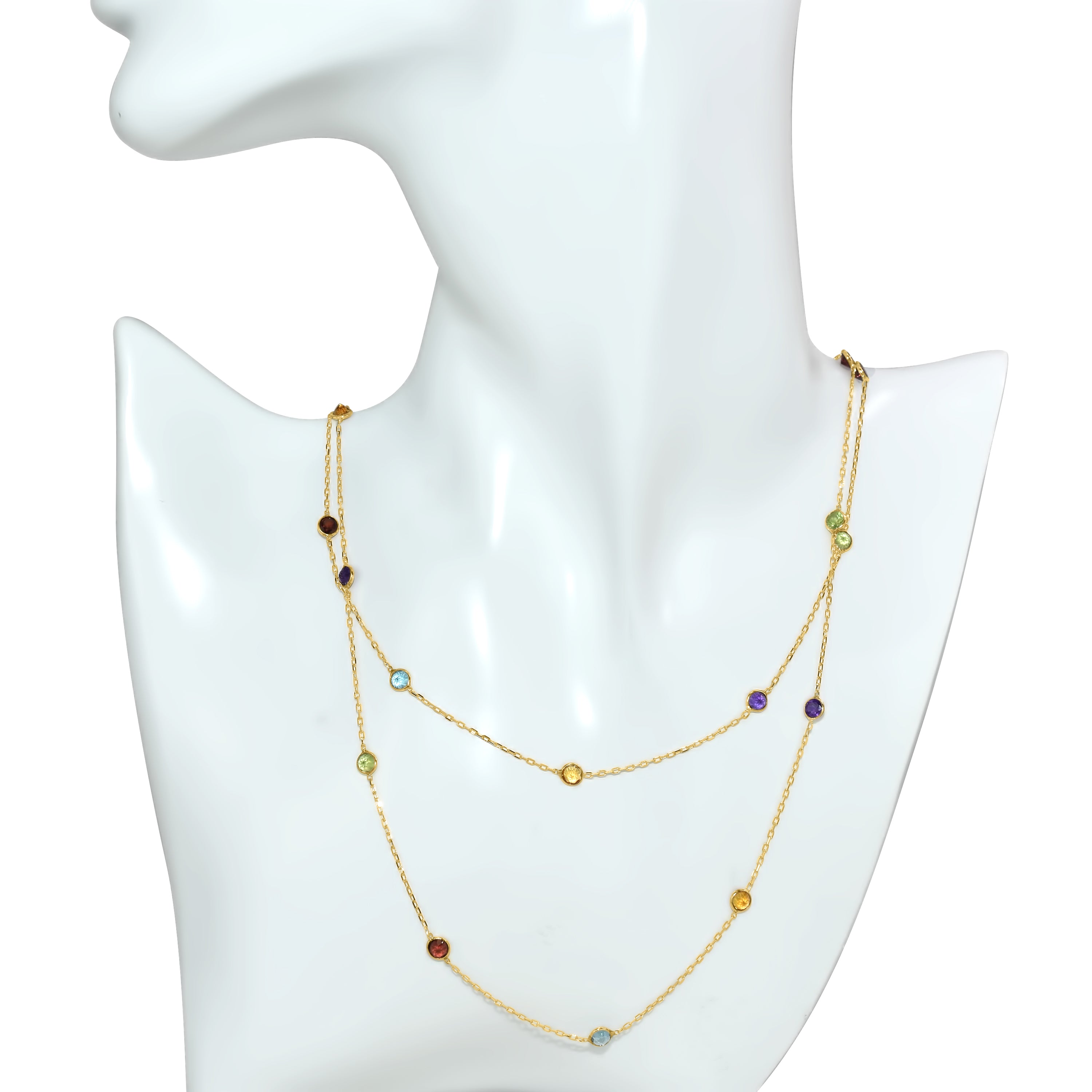 14k Multi Gemstone Bezel Station Necklace
