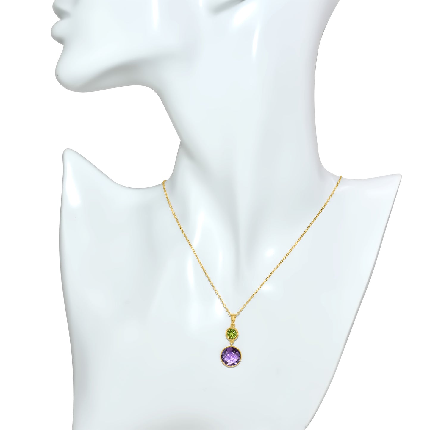 14k Peridot Amethyst Pendulum Necklace