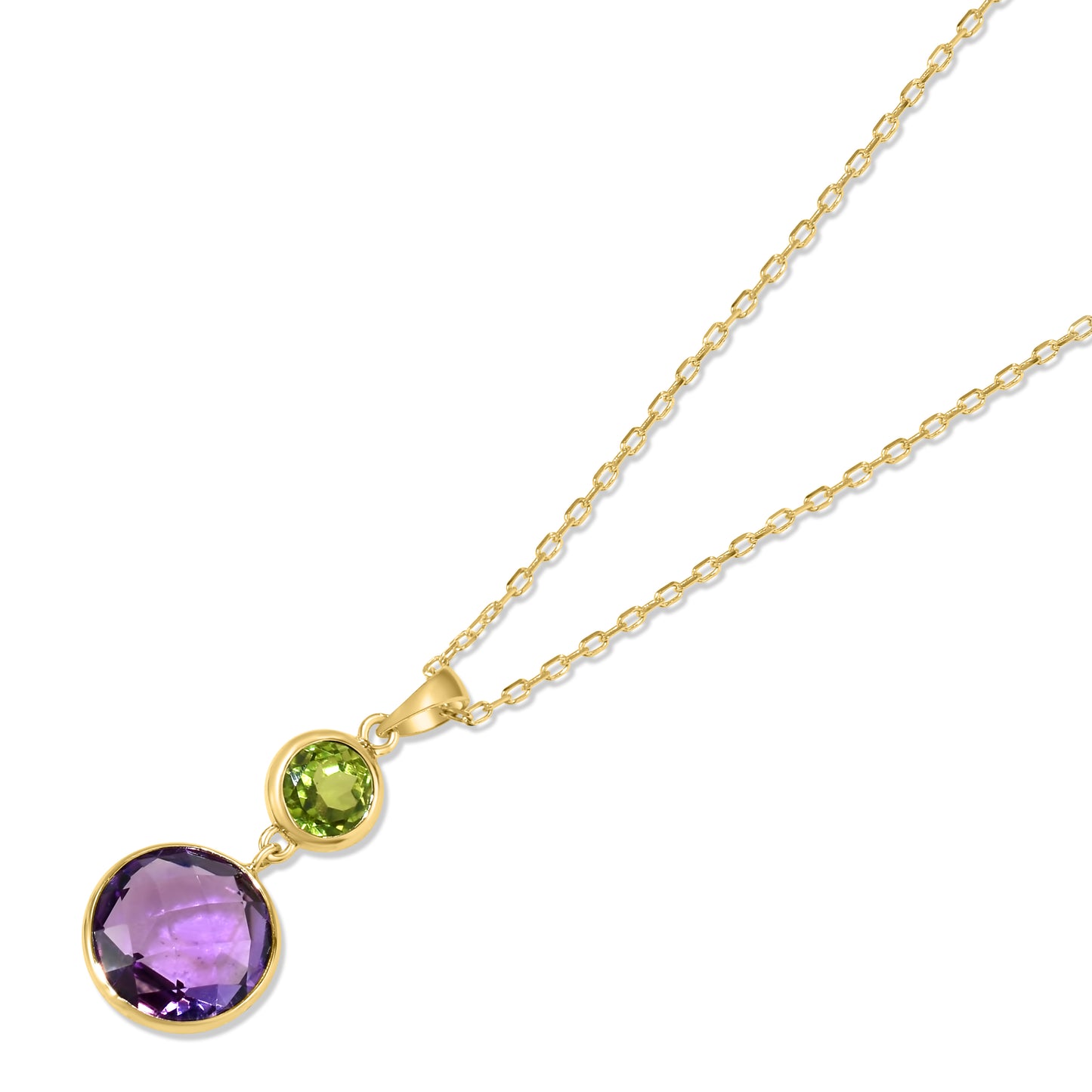 14k Peridot Amethyst Pendulum Necklace