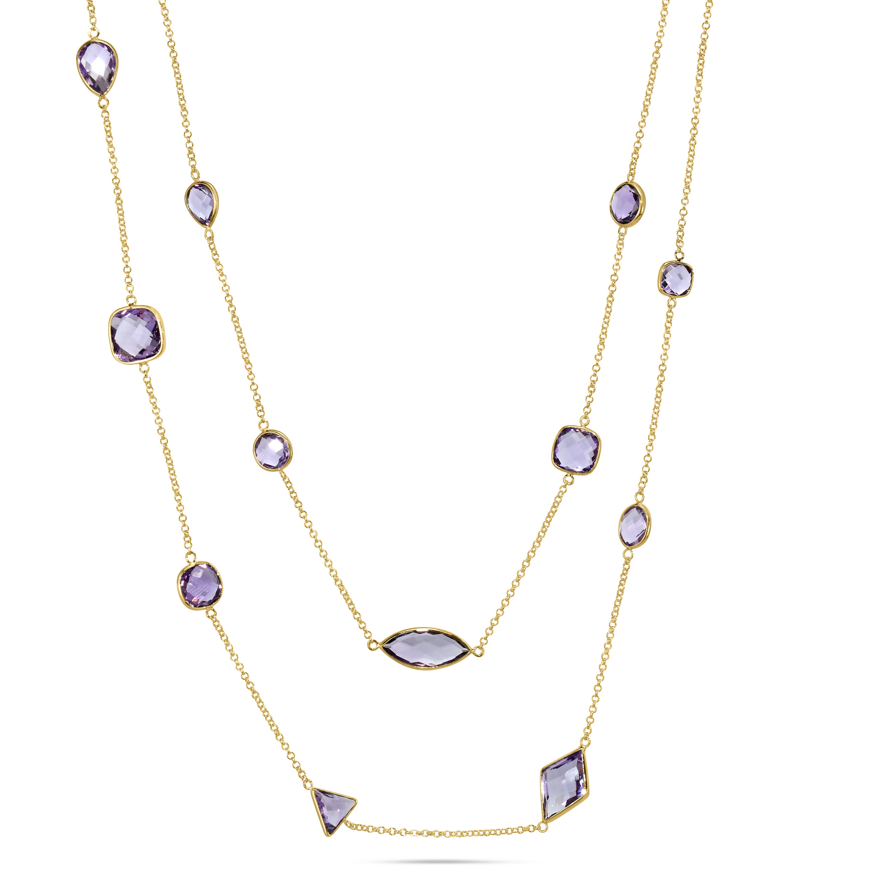 14k Amethyst Mixed Shape Bezel Necklace