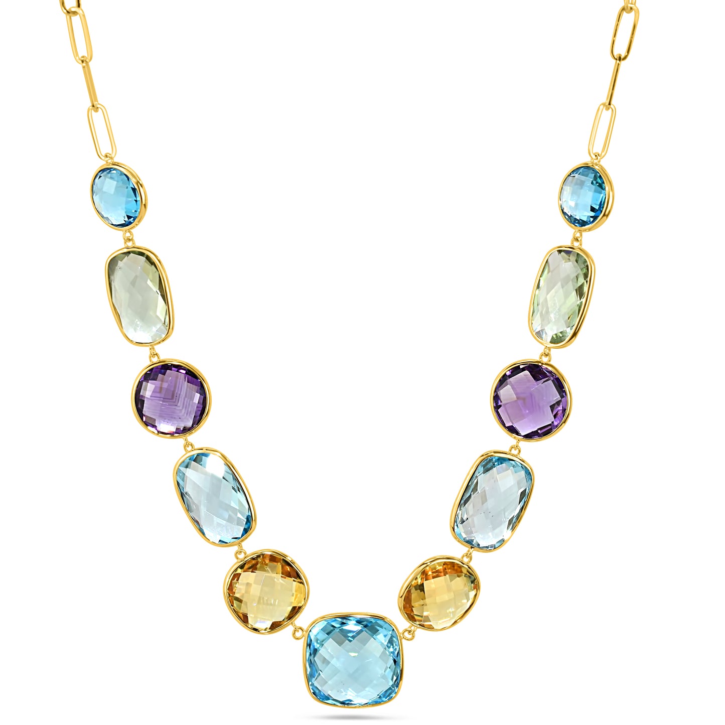 14k Multi Gemstone 11 Bezel Necklace