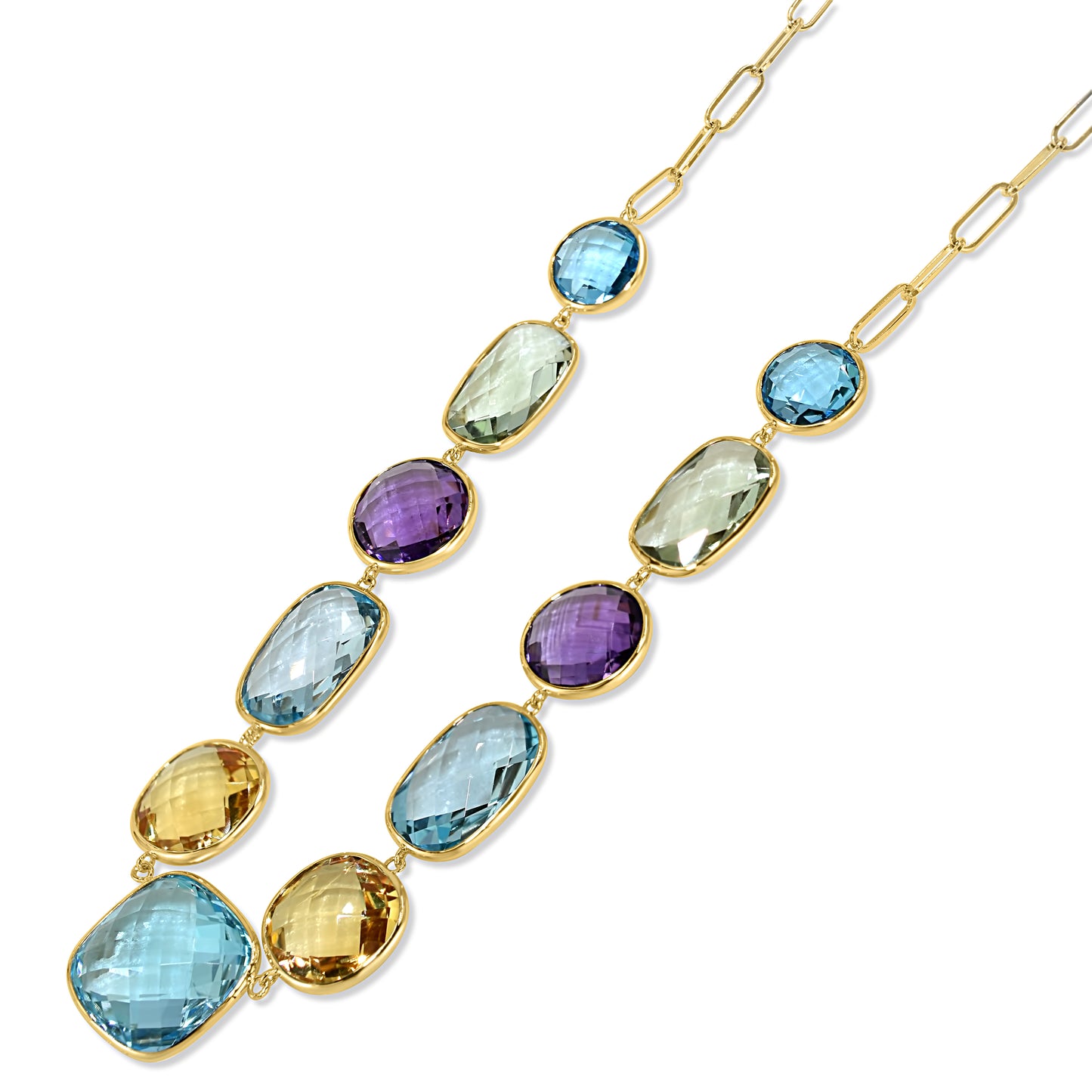 14k Multi Gemstone 11 Bezel Necklace