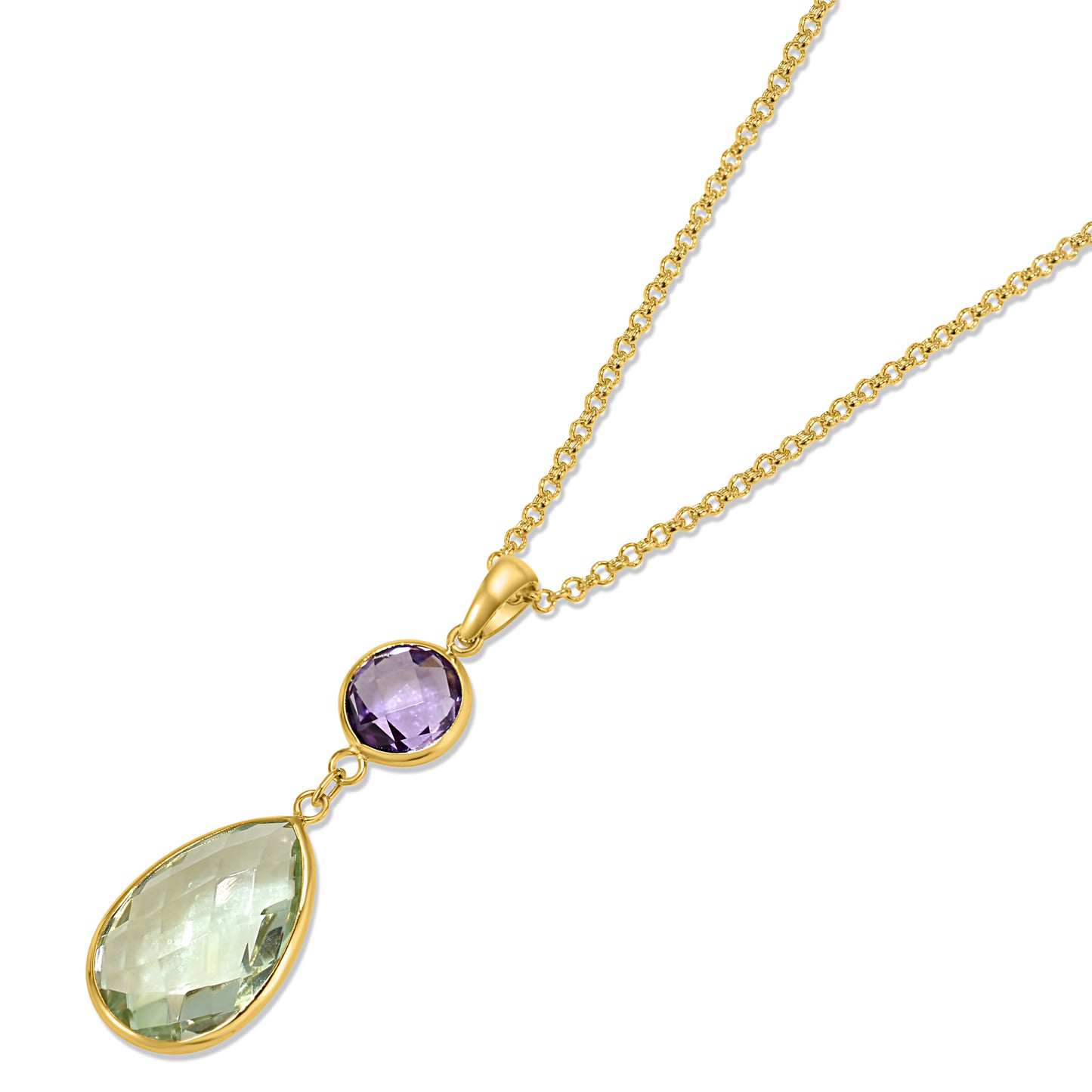 14k Purple/Green Amethyst Pendant Necklace