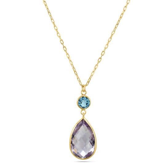 14k Pink Amethyst Swiss Blue Topaz Pendant Necklace