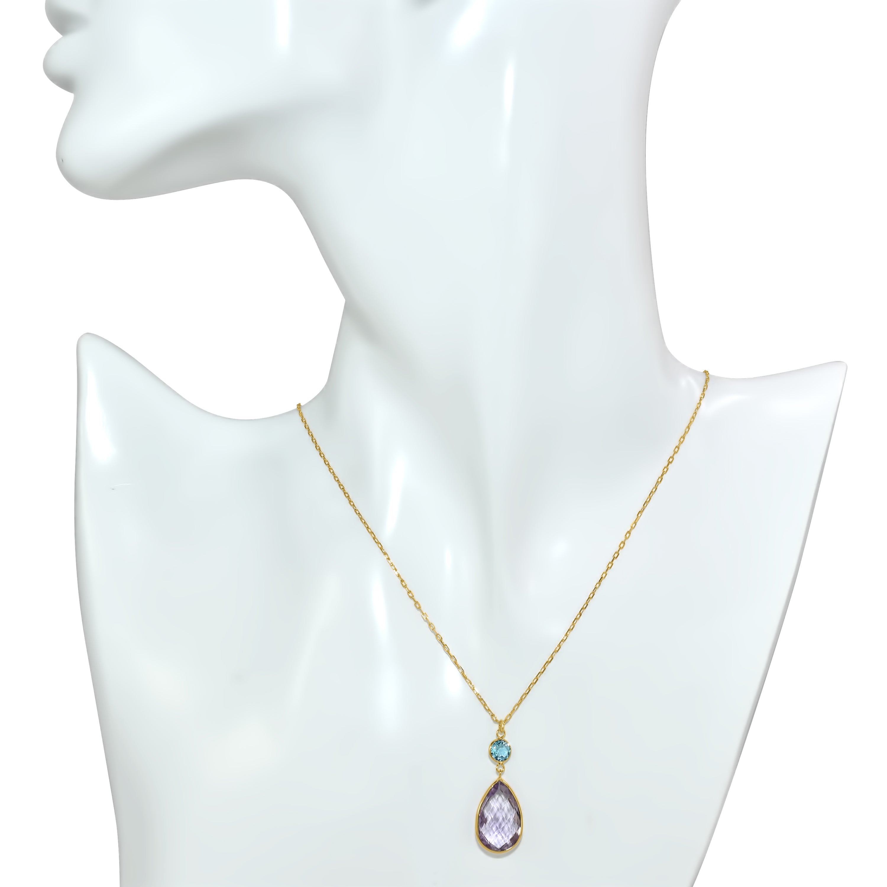 14k Pink Amethyst Swiss Blue Topaz Pendant Necklace