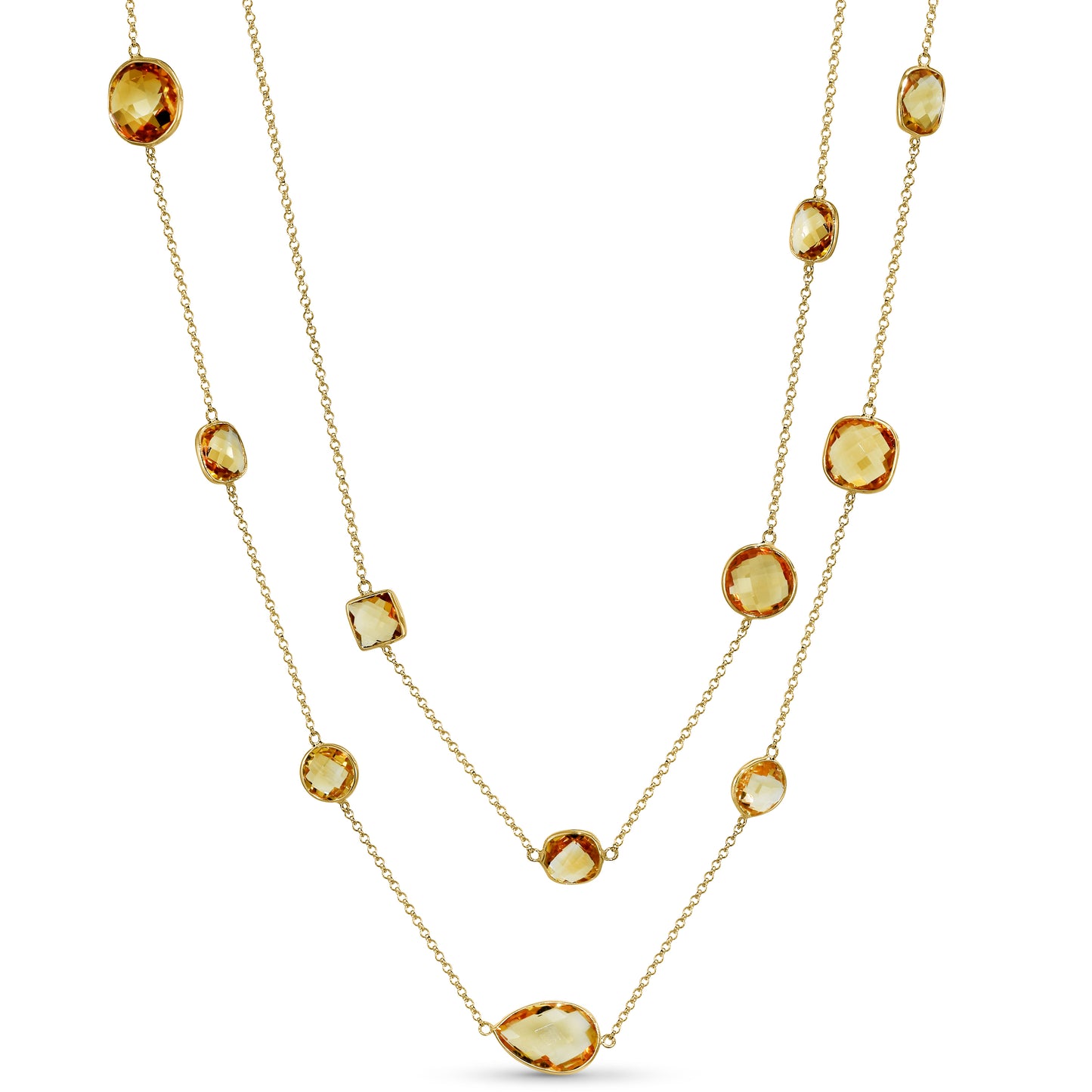 14k Citrine Mixed Shape 15 Bezel Necklace