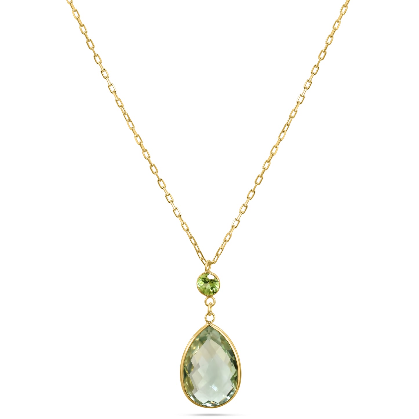 14k Citrine Green Amethyst Pendant Necklace