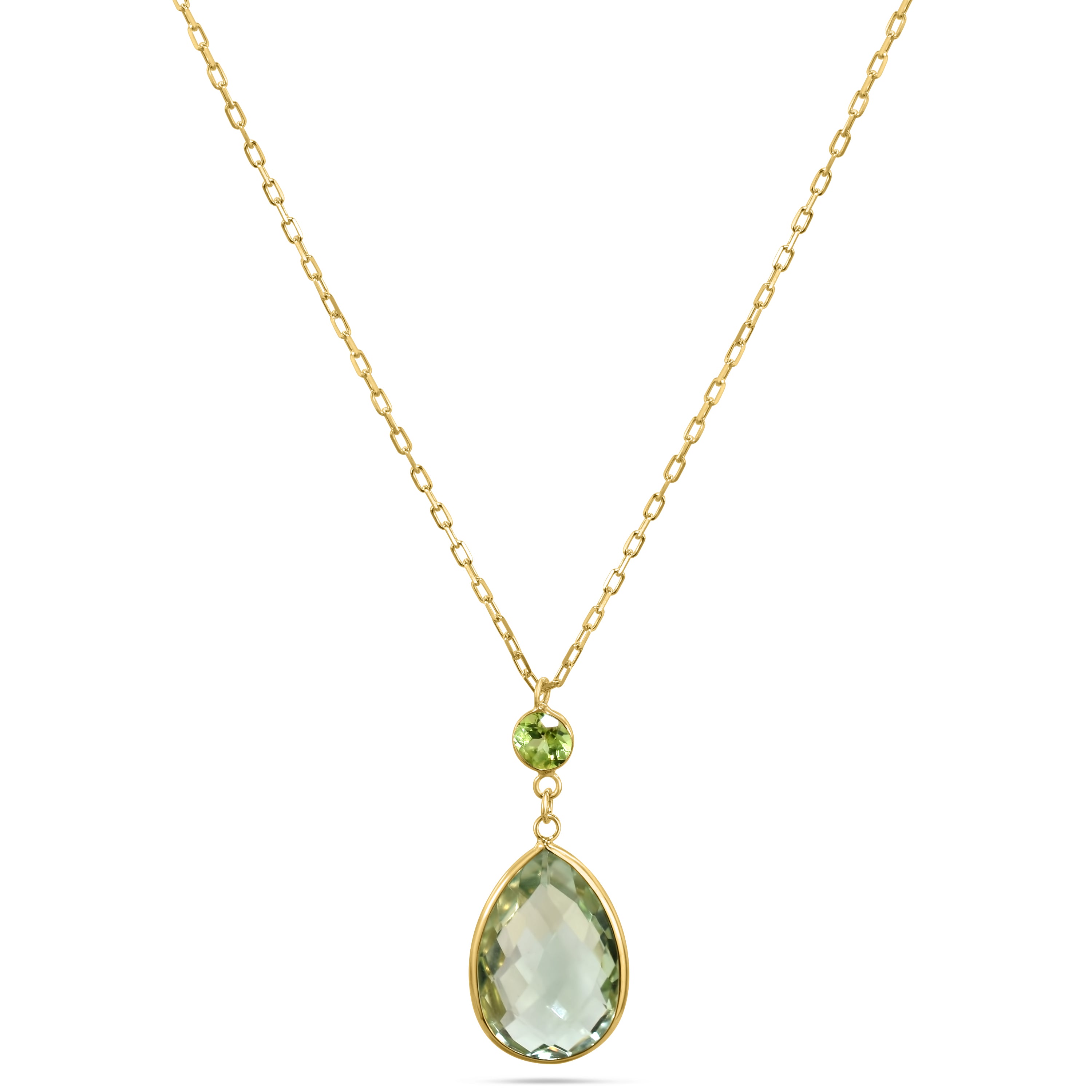 14k Peridot Green Amethyst Pendant Necklace