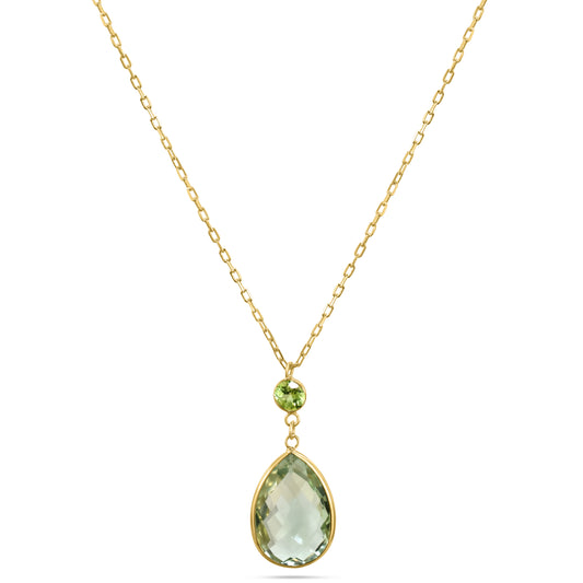 14k Peridot Green Amethyst Pendant Necklace