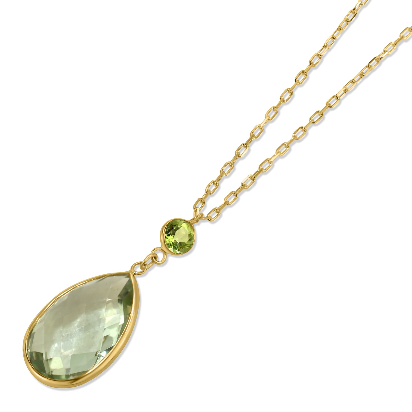 14k Citrine Green Amethyst Pendant Necklace