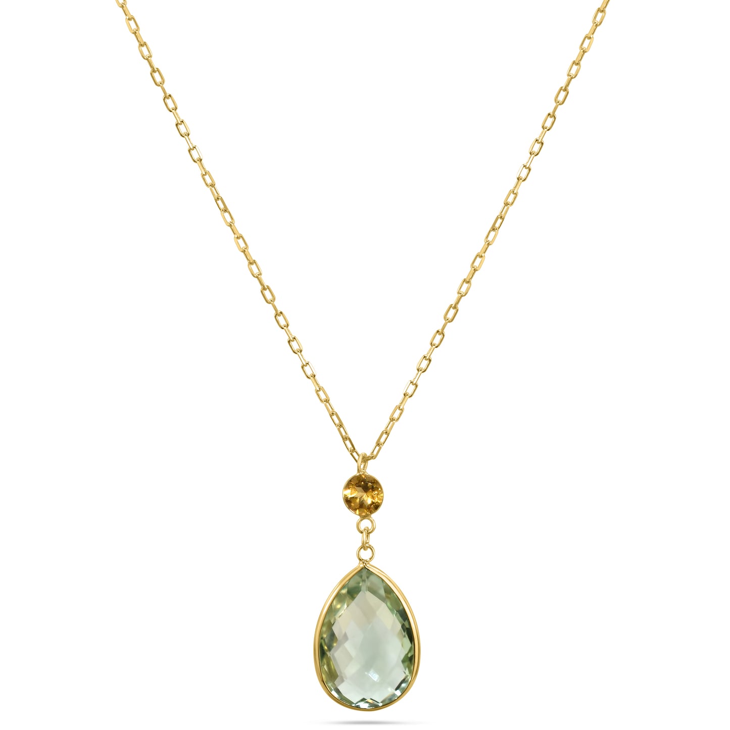 14k Citrine Green Amethyst Pendant Necklace