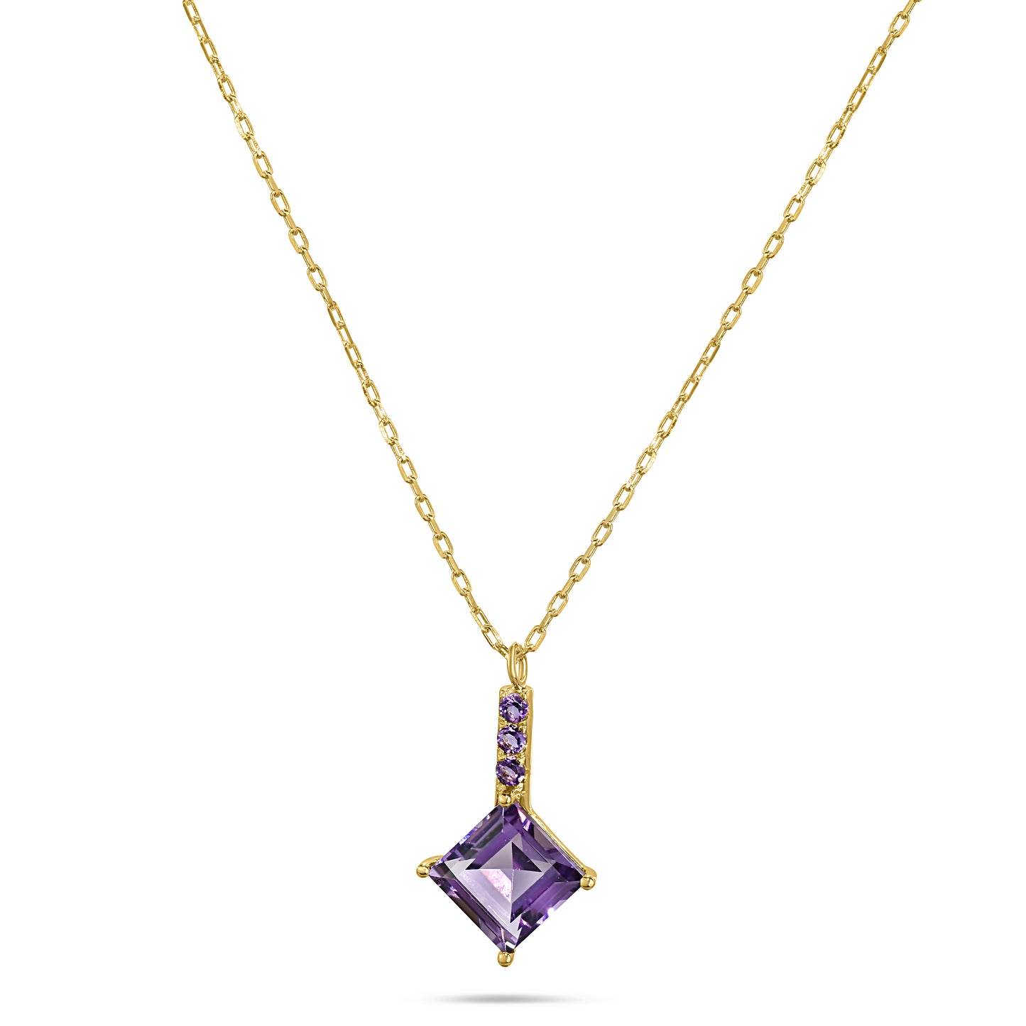 14k Amethyst Square Bar Pendant Necklace